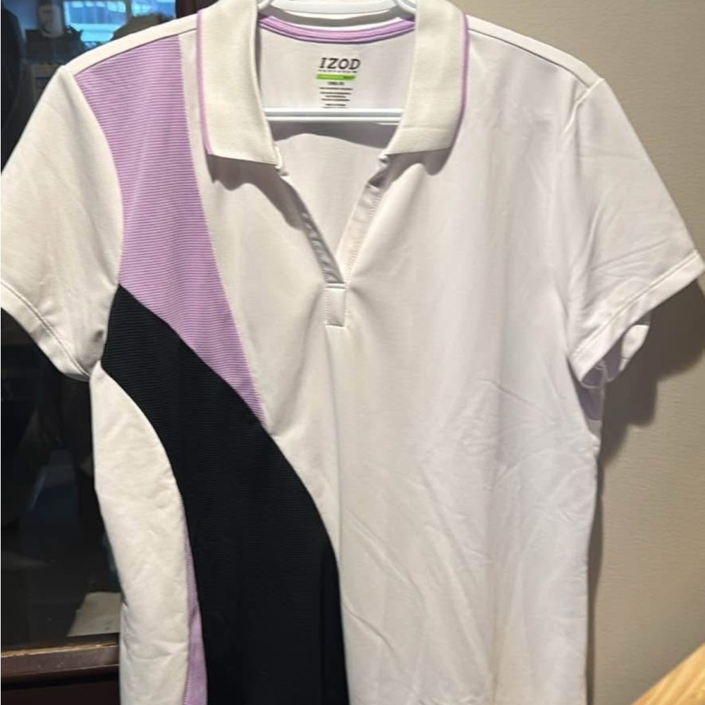 Izod Black and White Polo Top with Textured Knit